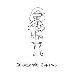 Imagen para colorear de una mujer científico sujetando un experimento