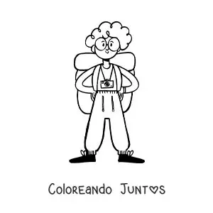 Imagen para colorear de una caricatura de una chica mochilera