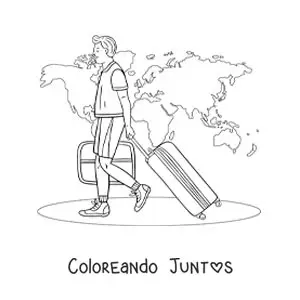 Imagen para colorear de un hombre viajando por el mundo con sus maletas