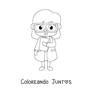 Imagen para colorear de una mujer científico kawaii