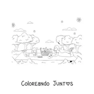 Imagen para colorear de una madre y su hija acostadas en un pícnic en el parque