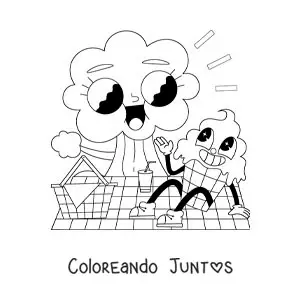 Imagen para colorear de una caricatura de un helado animado en un pícnic en el parque
