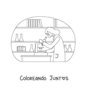 Imagen para colorear de una mujer científico en un laboratorio