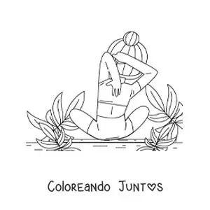 Imagen para colorear de una chica haciendo un estiramiento de yoga