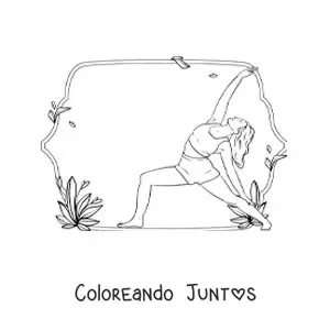Imagen para colorear de una mujer practicando yoga en la postura del guerrero de paz