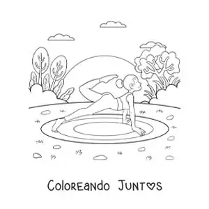 Imagen para colorear de una mujer practicando yoga en el parque