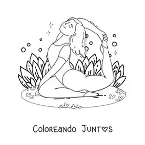 Imagen para colorear de una mujer haciendo la postura de la paloma en el parque