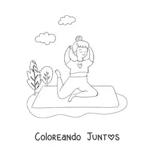 Imagen para colorear de una adolescente haciendo la postura de la paloma en el parque