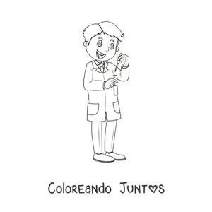Imagen para colorear de un científico animado haciendo un experimento en un tubo de ensayo