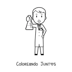 Imagen para colorear de un científico animado sujetando un matraz aforado