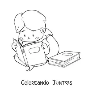 Imagen para colorear de un niño con una mochila leyendo sentado en el piso