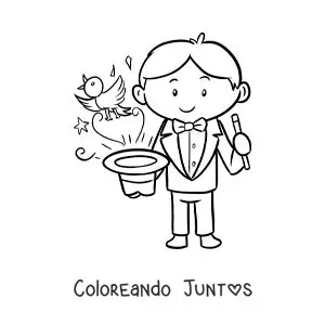 Imagen para colorear de un mago de circo haciendo un truco