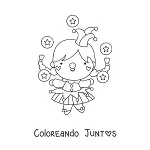 Imagen para colorear de una mujer payaso haciendo malabares