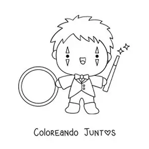 Imagen para colorear de un león de circo animado haciendo magia
