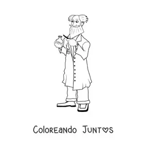 Imagen para colorear de un científico loco sujetando un experimento