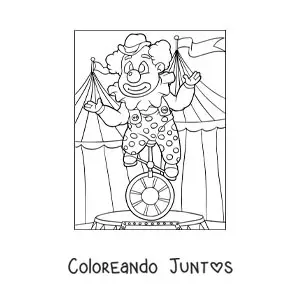 Imagen para colorear de un payaso en un monociclo en el circo