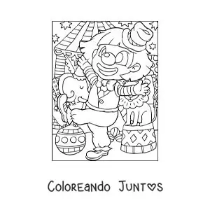 Imagen para colorear de un payaso junto a animales de circo