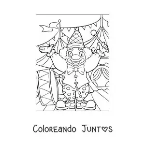 Imagen para colorear de un payaso tocando el bombo en el circo
