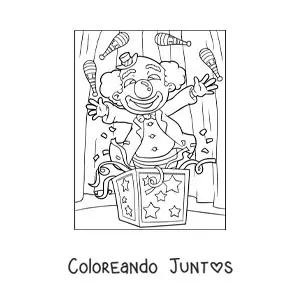Imagen para colorear de un payaso haciendo malabares en el circo