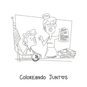 Imagen para colorear de una mujer abogado animada defendiendo a un cliente