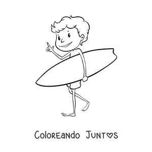Imagen para colorear de un niño surfista animado
