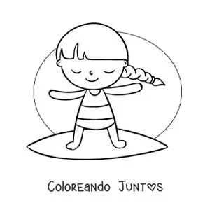 Imagen para colorear de una niña animada surfeando