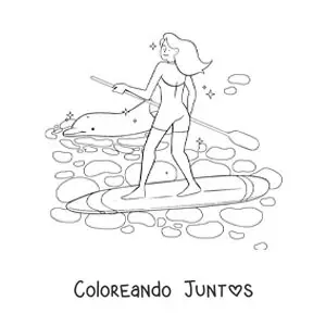 Imagen para colorear de una chica practicando paddle surf
