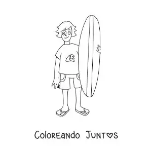 Imagen para colorear de una caricatura de un chico surfista