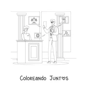Imagen para colorear de un abogado interrogando en un juicio