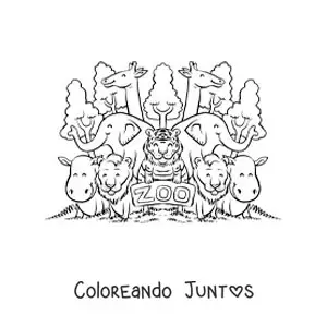 Imagen para colorear de un zoológico con todos sus animales animados