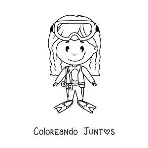 Imagen para colorear de una niña con equipo de buceo