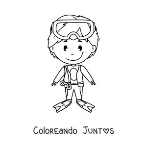 Imagen para colorear de un niño con equipo de buceo