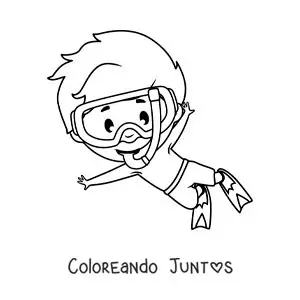 Imagen para colorear de un niño nadando con esnórquel