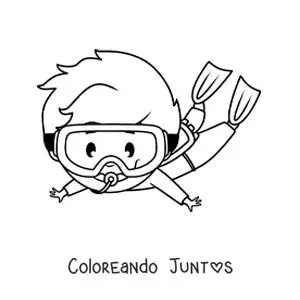 Imagen para colorear de un niño buceando con esnórquel