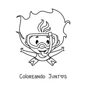 Imagen para colorear de una niña buceando con esnórquel