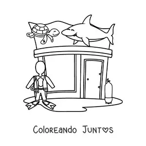 Imagen para colorear de una tienda de equipo para buceo