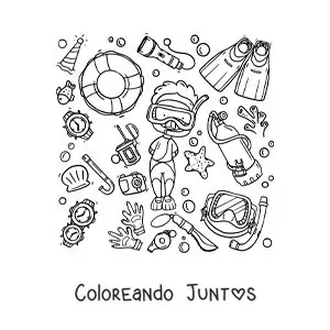 Imagen para colorear de un buzo con su equipo para bucear