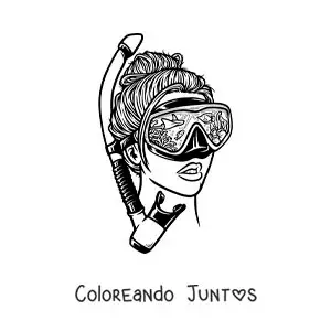 Imagen para colorear de una chica en estilo realista con gafas y esnórquel