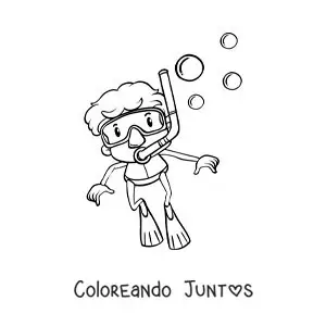 Imagen para colorear de un chico buceando con esnórquel y chapaletas