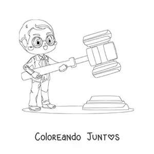 Imagen para colorear de un abogado kawaii sosteniendo un mazo gigante