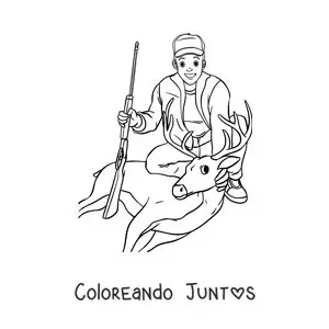 Imagen para colorear de un cazador con un ciervo