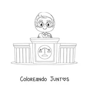 Imagen para colorear de un juez kawaii animado en el estrado