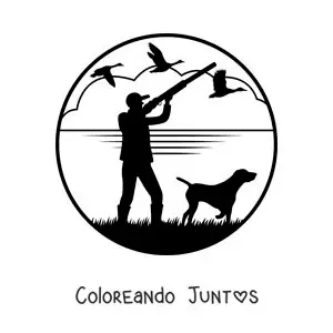 Imagen para colorear de silueta de un cazador de patos con su perro