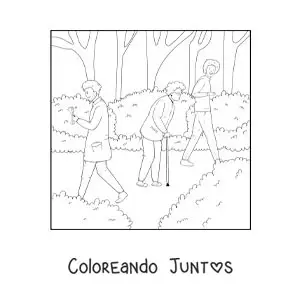 Imagen para colorear de personas paseando en el parque