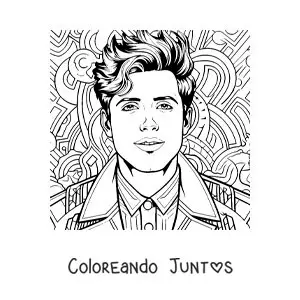 Imagen para colorear de Sebastián Yatra animado con doodle art de fondo