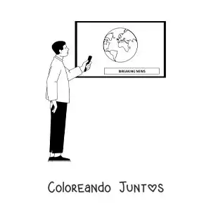 Imagen para colorear de un hombre viendo un reportaje de noticias en la televisión