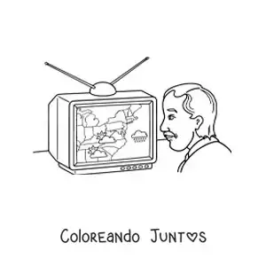 Imagen para colorear de un hombre viendo el pronóstico del tiempo en la televisión