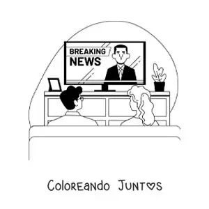Imagen para colorear de una chica y un chico viendo las noticias en la televisión