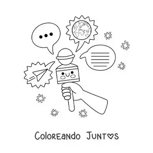 Imagen para colorear de un micrófono animado informando al mundo de las noticias actuales