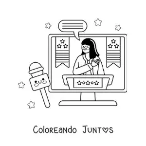 Imagen para colorear de un reportaje de noticias en la televisión y un micrófono animado